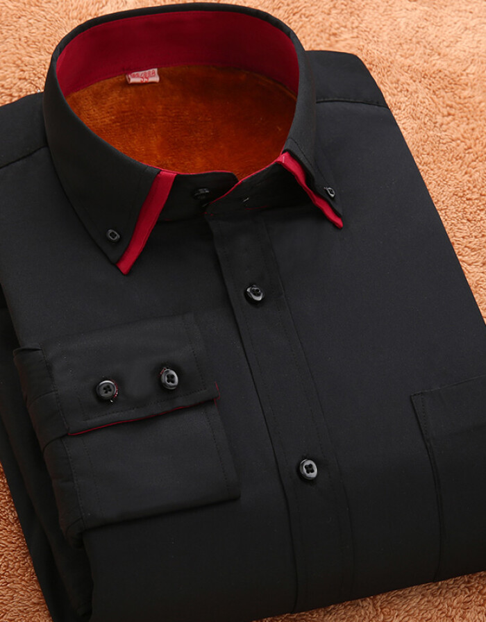 保羅保暖襯衫男加絨加厚保暖襯衣中老年男士長(zhǎng)袖條紋襯衣 黑色 SL5602 41